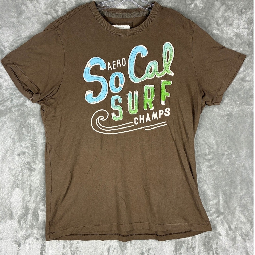Aeropostale Mens XL Brown So Cal Surf Champs Graphic T-Shirt Short Sleeve Cotton
